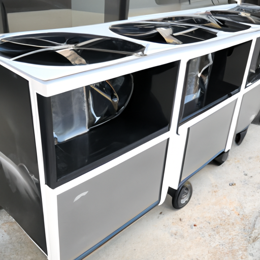 A high end cooler stored in a cool and dry place, away from direct sunlight.