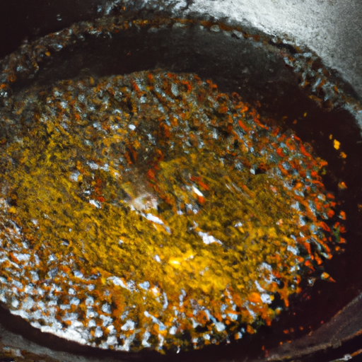 A cast iron skillet being seasoned with oil.