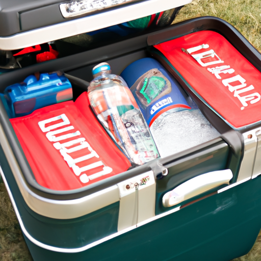 A Coleman Xtreme Cooler filled with ice and beverages, ready for a camping adventure.